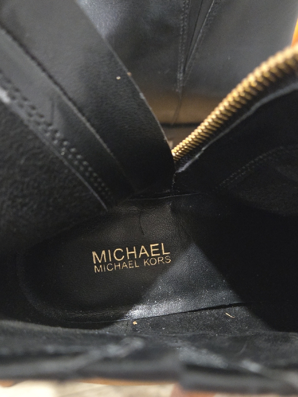 MICHAEL KORS Women's Black Lainey Leather Ankle Boot with Gold Zip - Picture 9 of 12